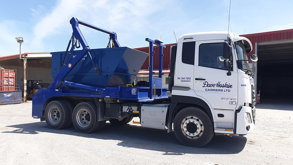 Dave Hoskin Carriers skip bin truck loaded with a skip